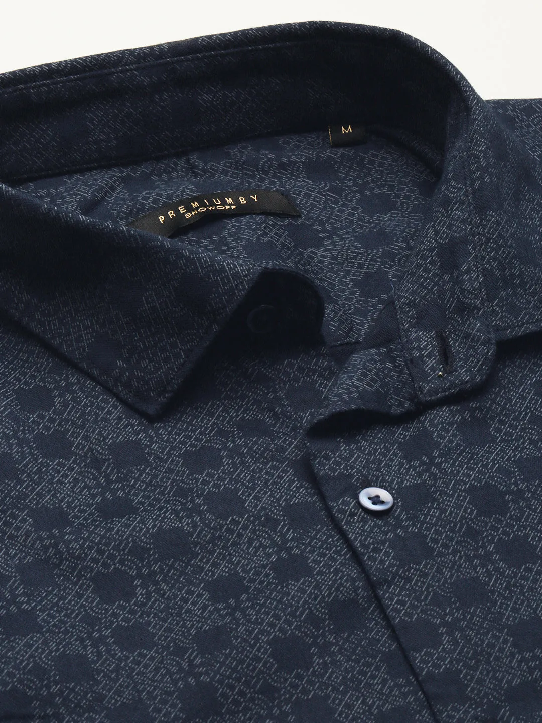 Men Navy Blue Premium Slim Fit Micro Ditsy Printed Oxford Cotton Casual Shirt