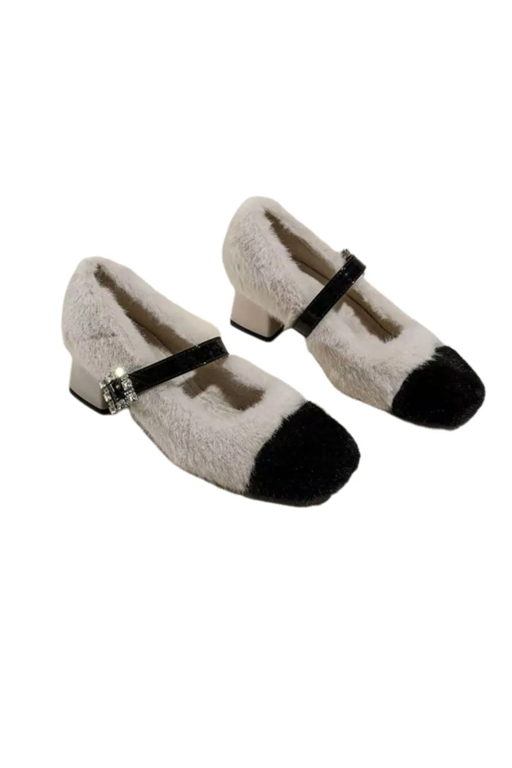 ’Mia‘ Chic Fur-Lined Chunky Heels featuring Rhinestone Details