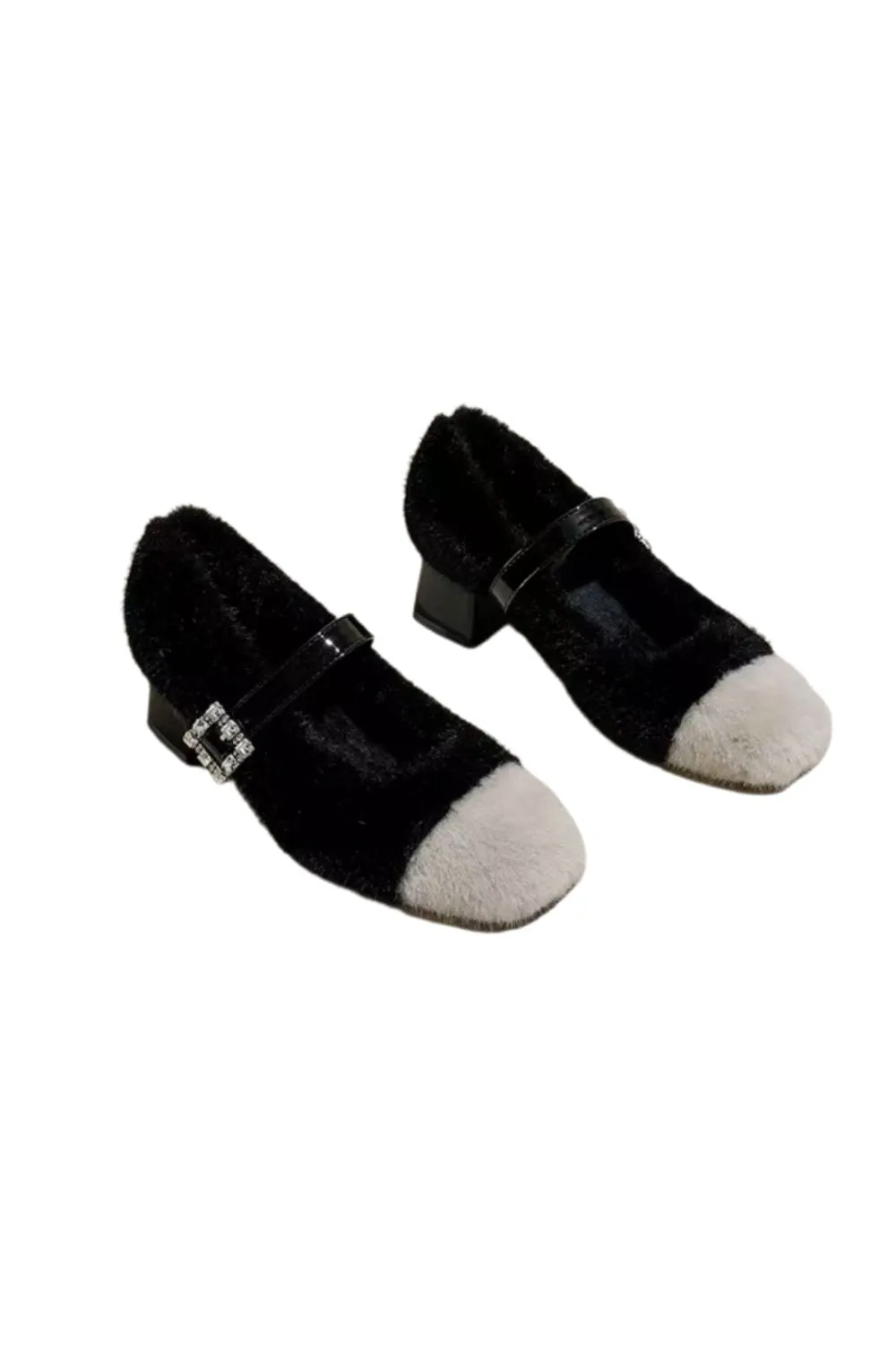 ’Mia‘ Chic Fur-Lined Chunky Heels featuring Rhinestone Details