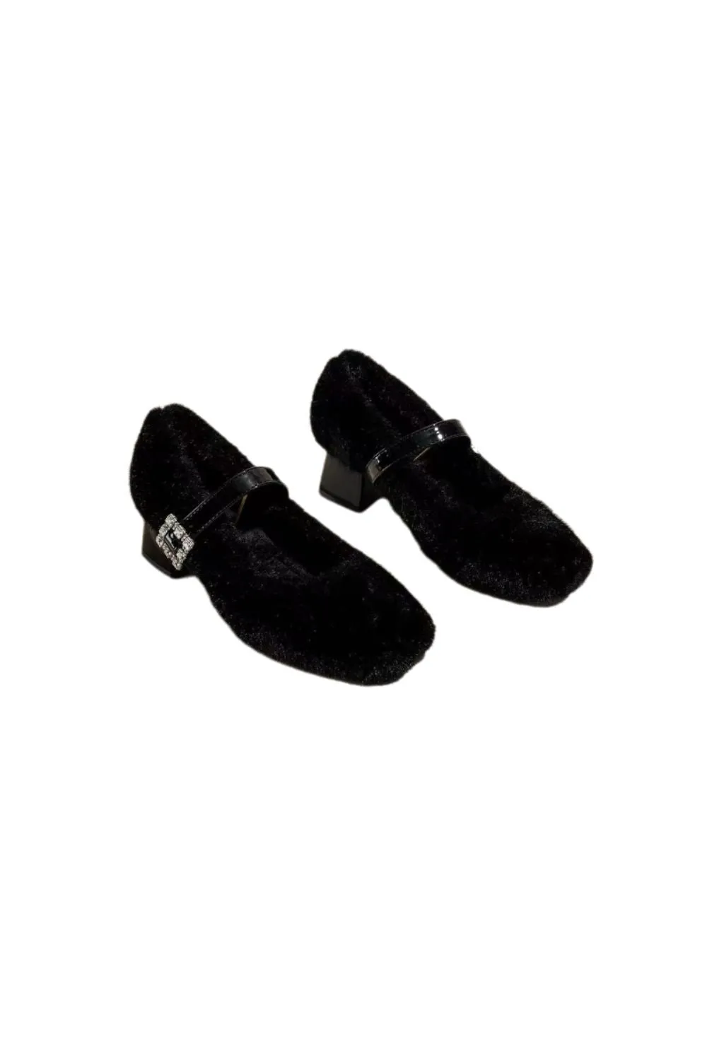 ’Mia‘ Chic Fur-Lined Chunky Heels featuring Rhinestone Details