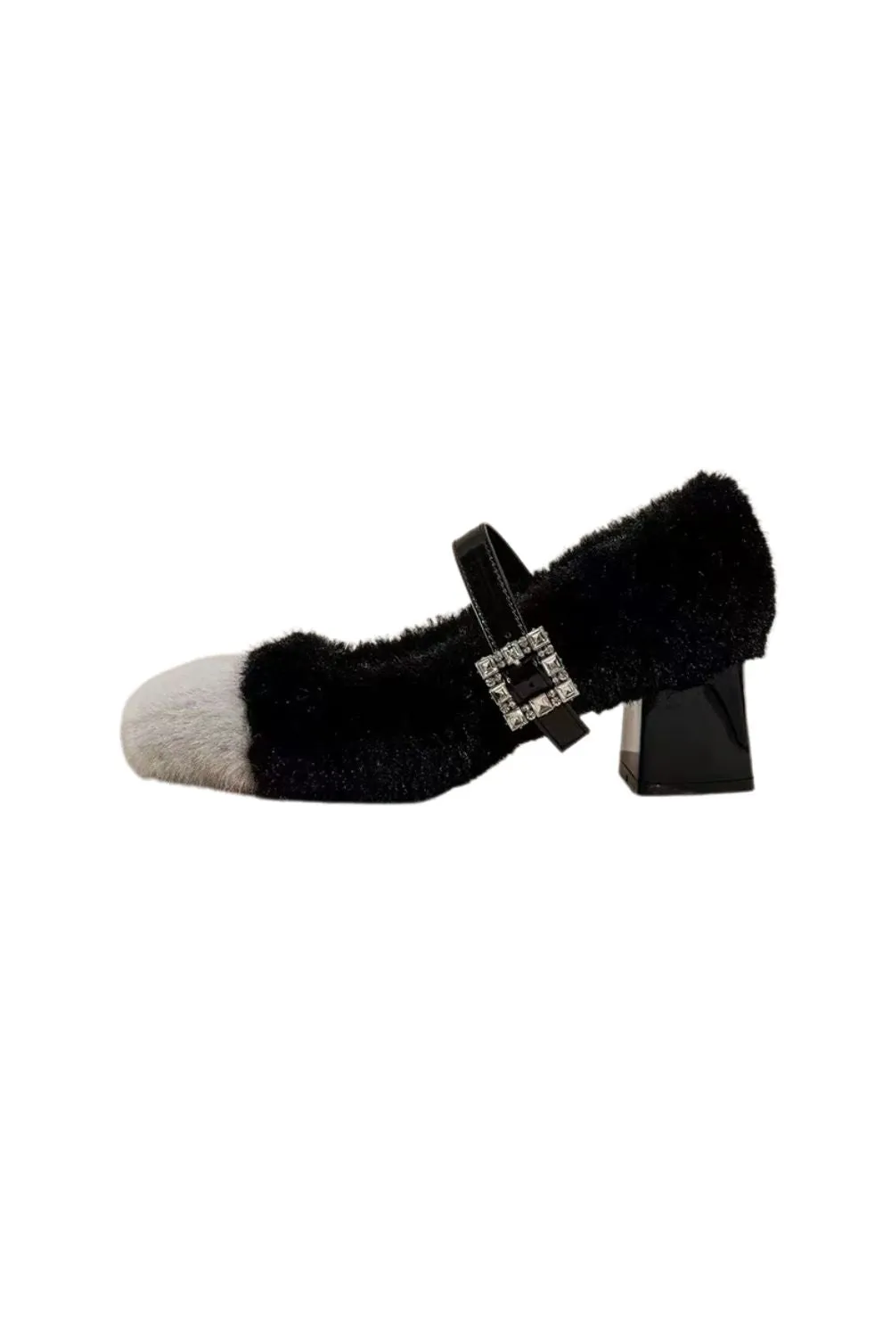 ’Mia‘ Chic Fur-Lined Chunky Heels featuring Rhinestone Details