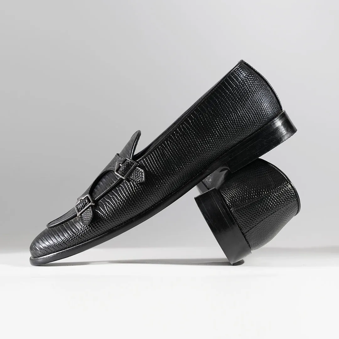 Monkstory Eclecta Textured Double Monk Slip Ons - Black
