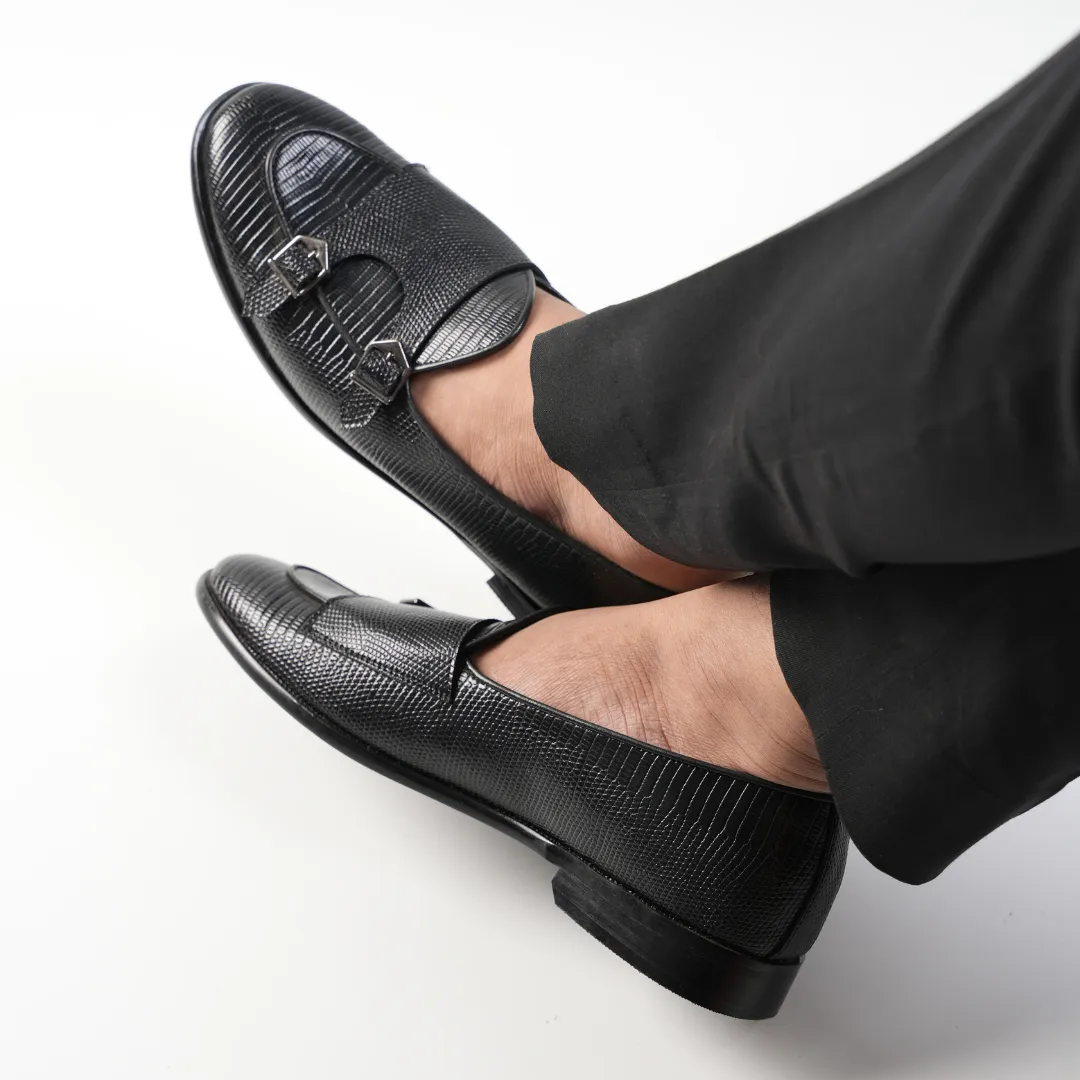Monkstory Eclecta Textured Double Monk Slip Ons - Black