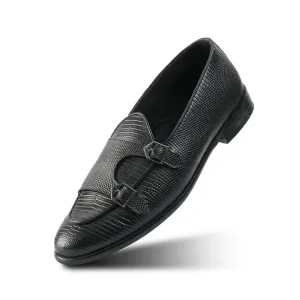 Monkstory Eclecta Textured Double Monk Slip Ons - Black