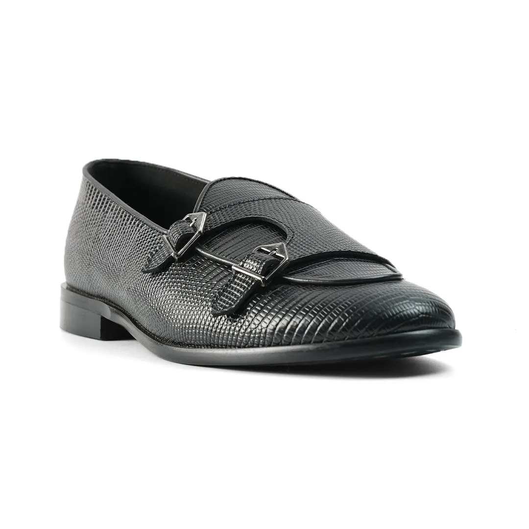 Monkstory Eclecta Textured Double Monk Slip Ons - Black