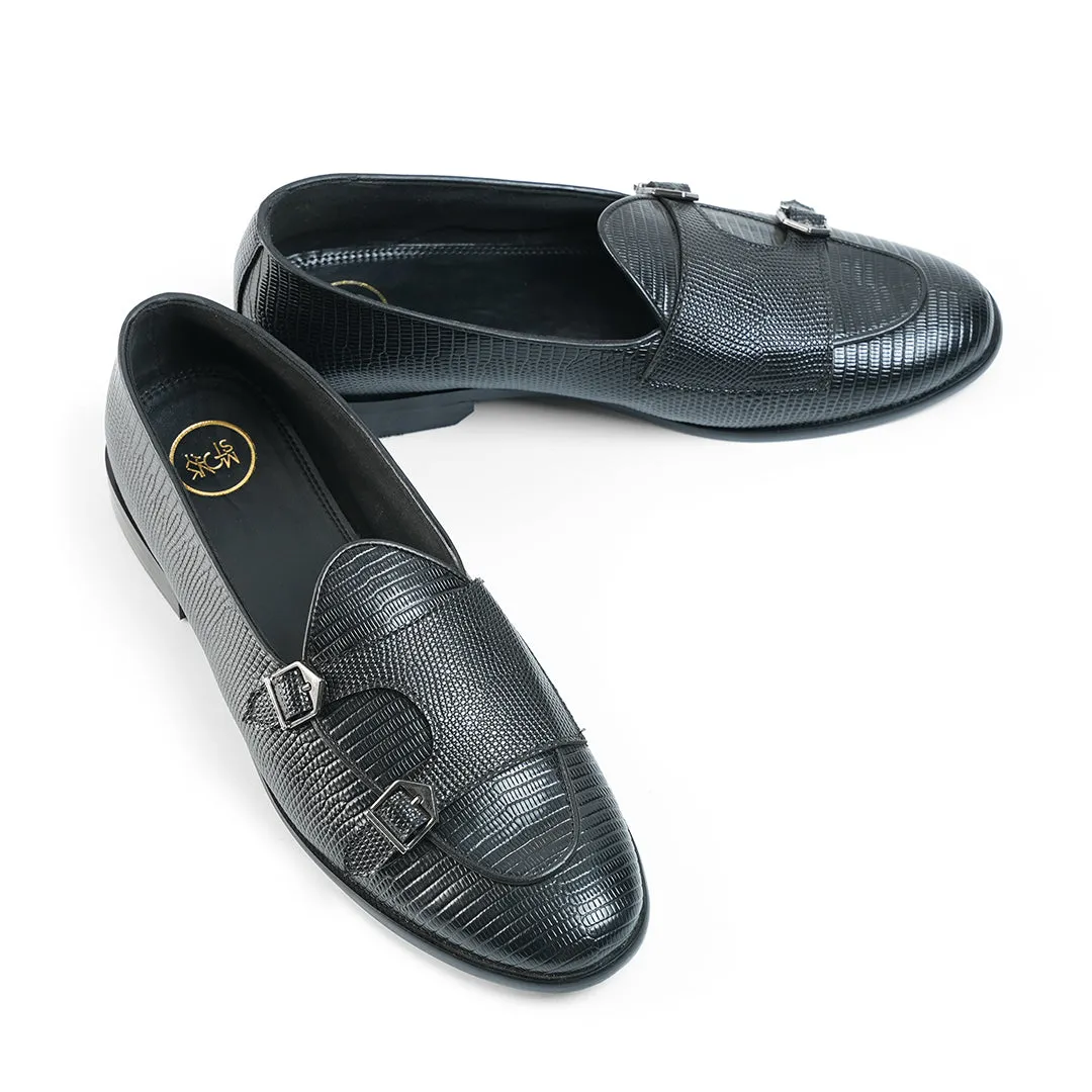 Monkstory Eclecta Textured Double Monk Slip Ons - Black