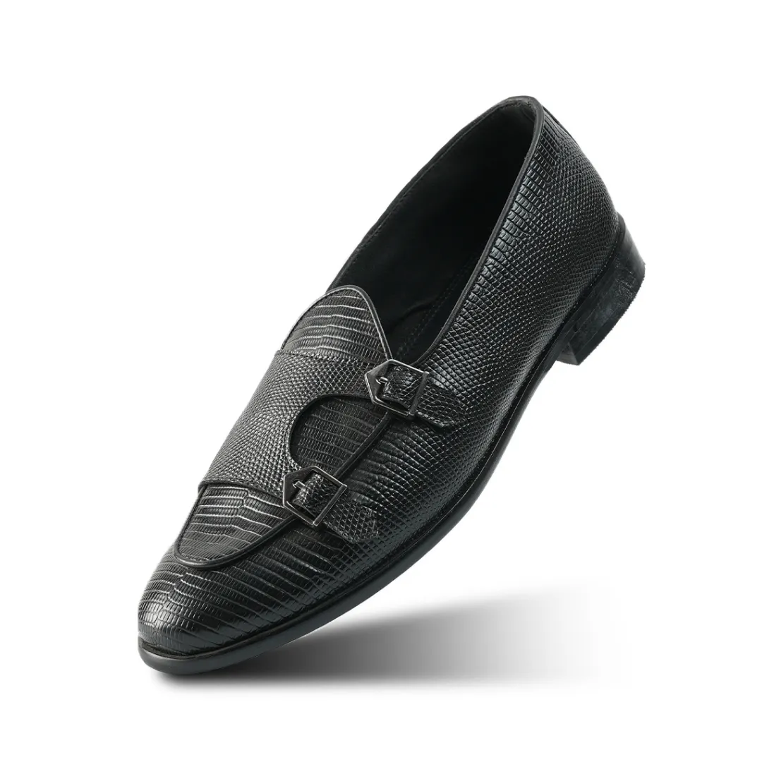 Monkstory Eclecta Textured Double Monk Slip Ons - Black