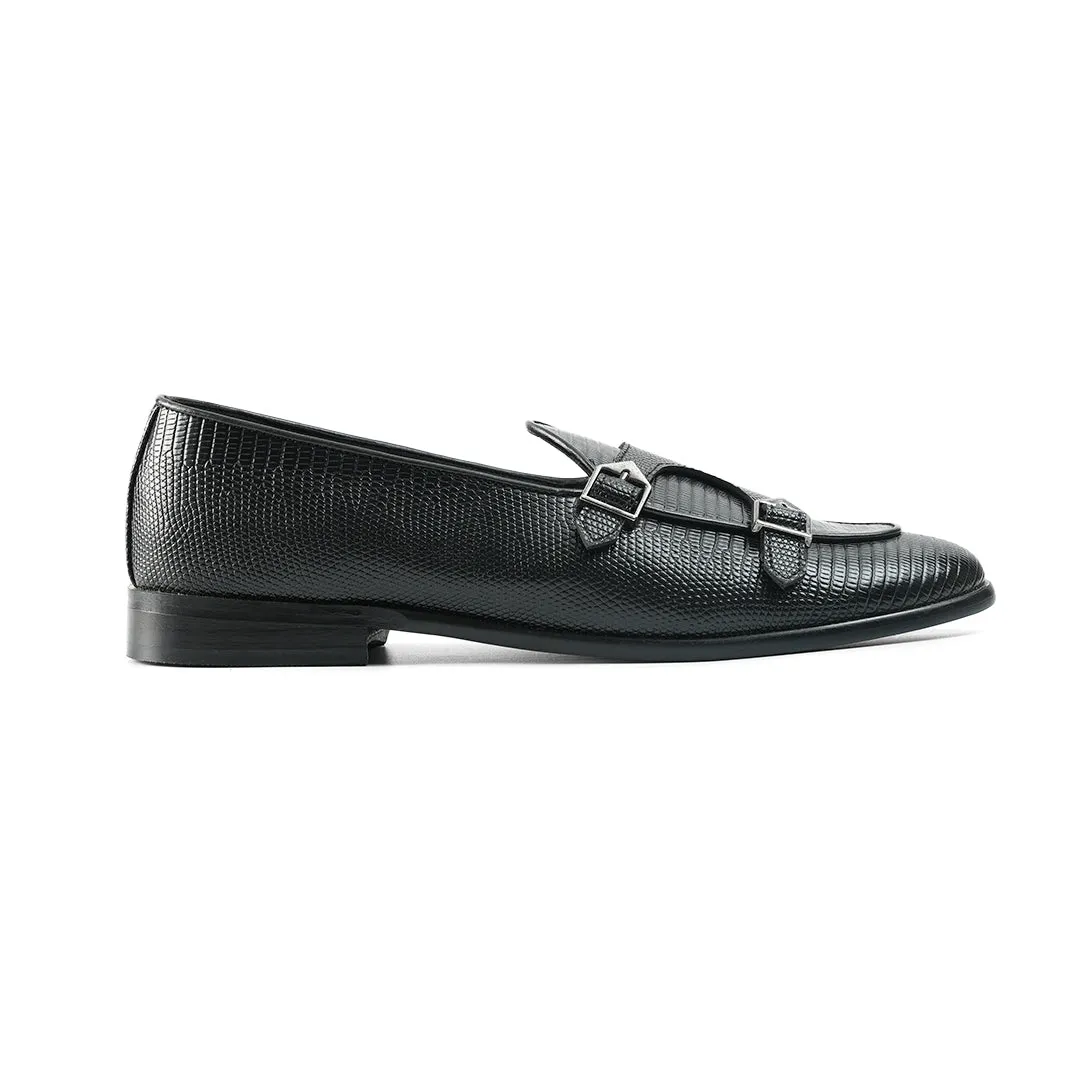 Monkstory Eclecta Textured Double Monk Slip Ons - Black