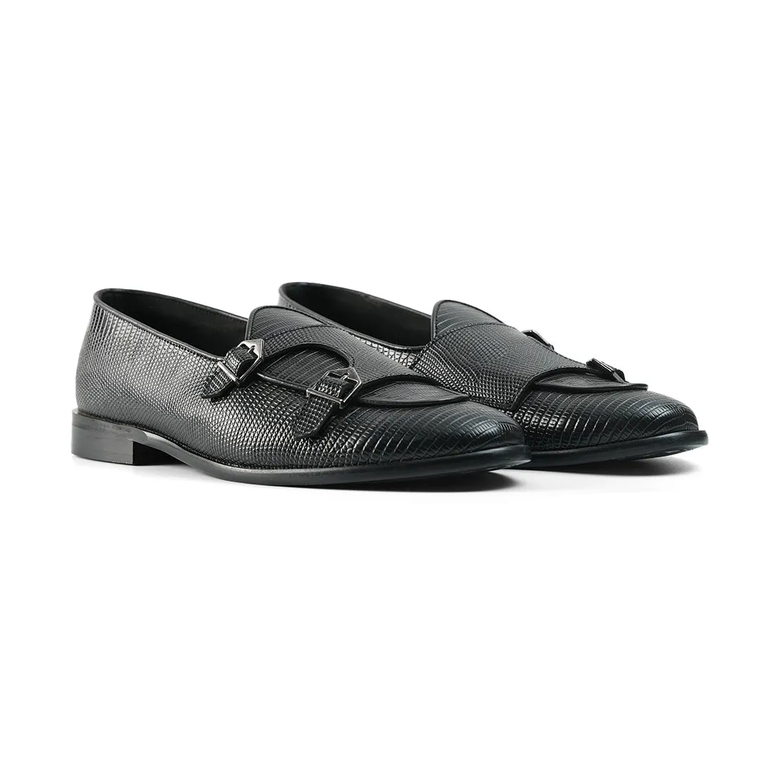 Monkstory Eclecta Textured Double Monk Slip Ons - Black
