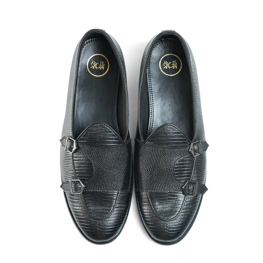 Monkstory Eclecta Textured Double Monk Slip Ons - Black
