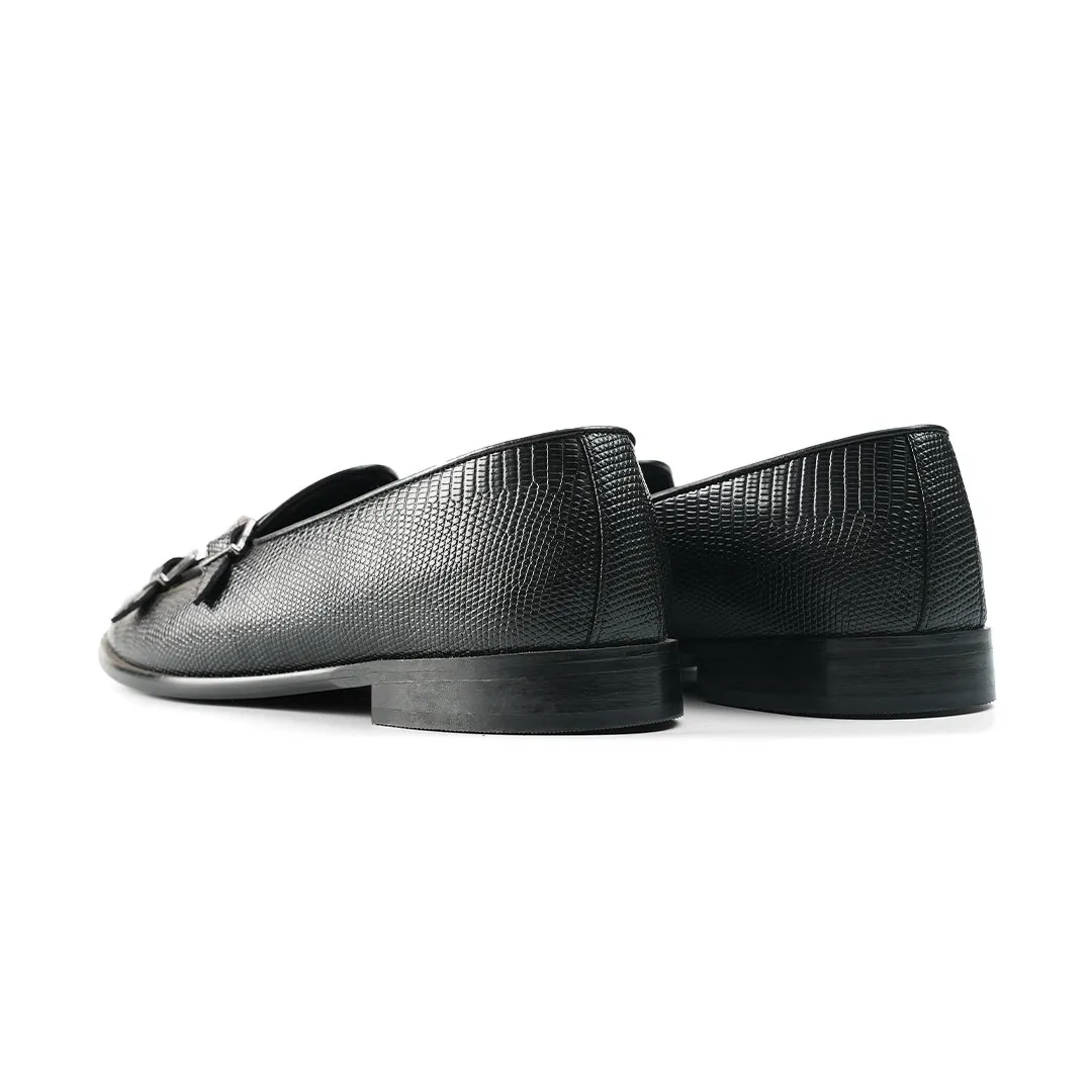 Monkstory Eclecta Textured Double Monk Slip Ons - Black