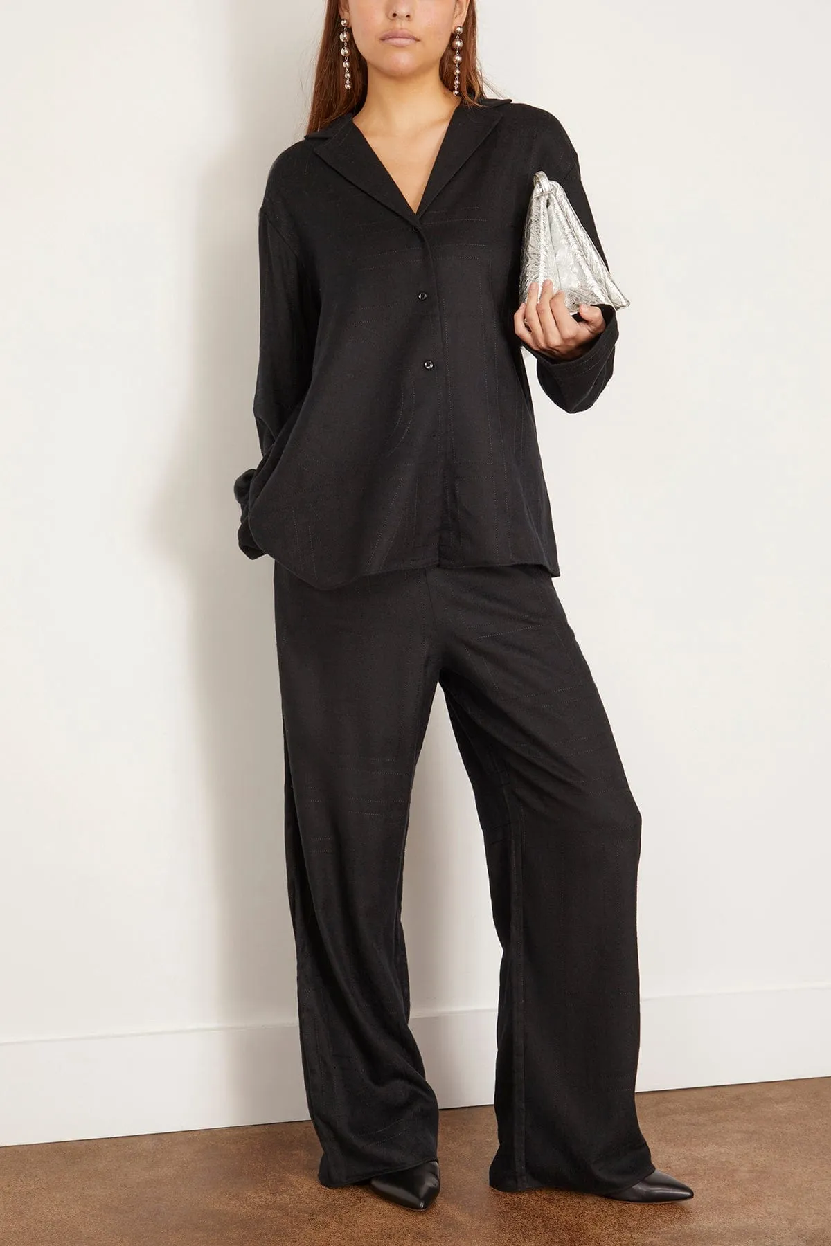 Monogram Flannel Pajama Top in Black