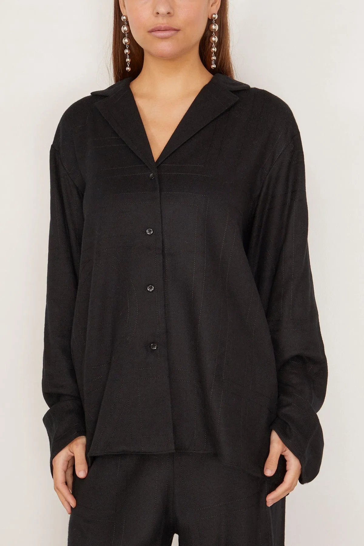 Monogram Flannel Pajama Top in Black