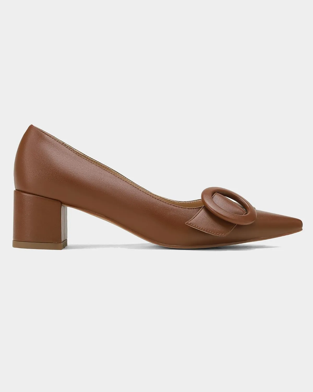 MUCCCUTE Chunky Heels for Women Closed Pointed Toe Heels 2'' Low Block Heels Fashion Round Buckle Dress Work Pumps