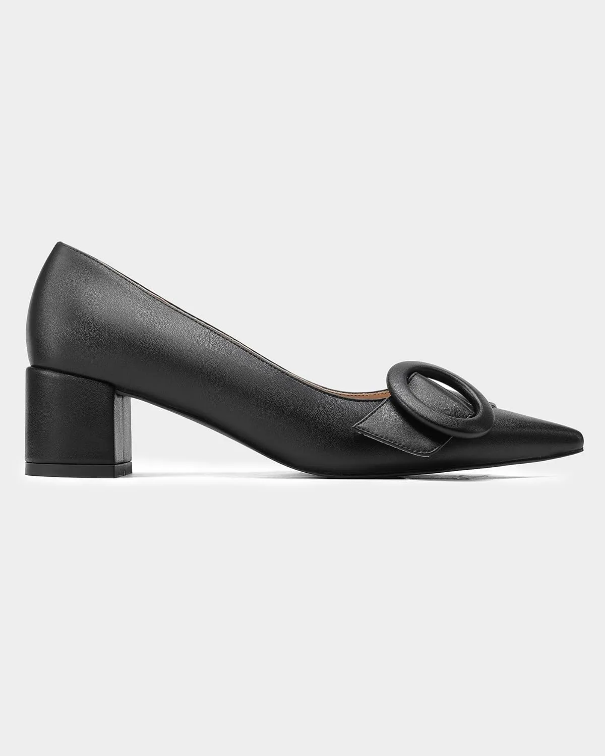 MUCCCUTE Chunky Heels for Women Closed Pointed Toe Heels 2'' Low Block Heels Fashion Round Buckle Dress Work Pumps