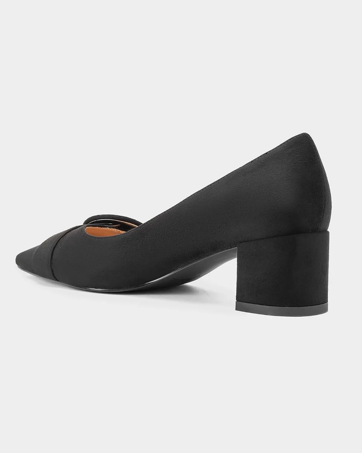 MUCCCUTE Chunky Heels for Women Closed Pointed Toe Heels 2'' Low Block Heels Fashion Round Buckle Dress Work Pumps