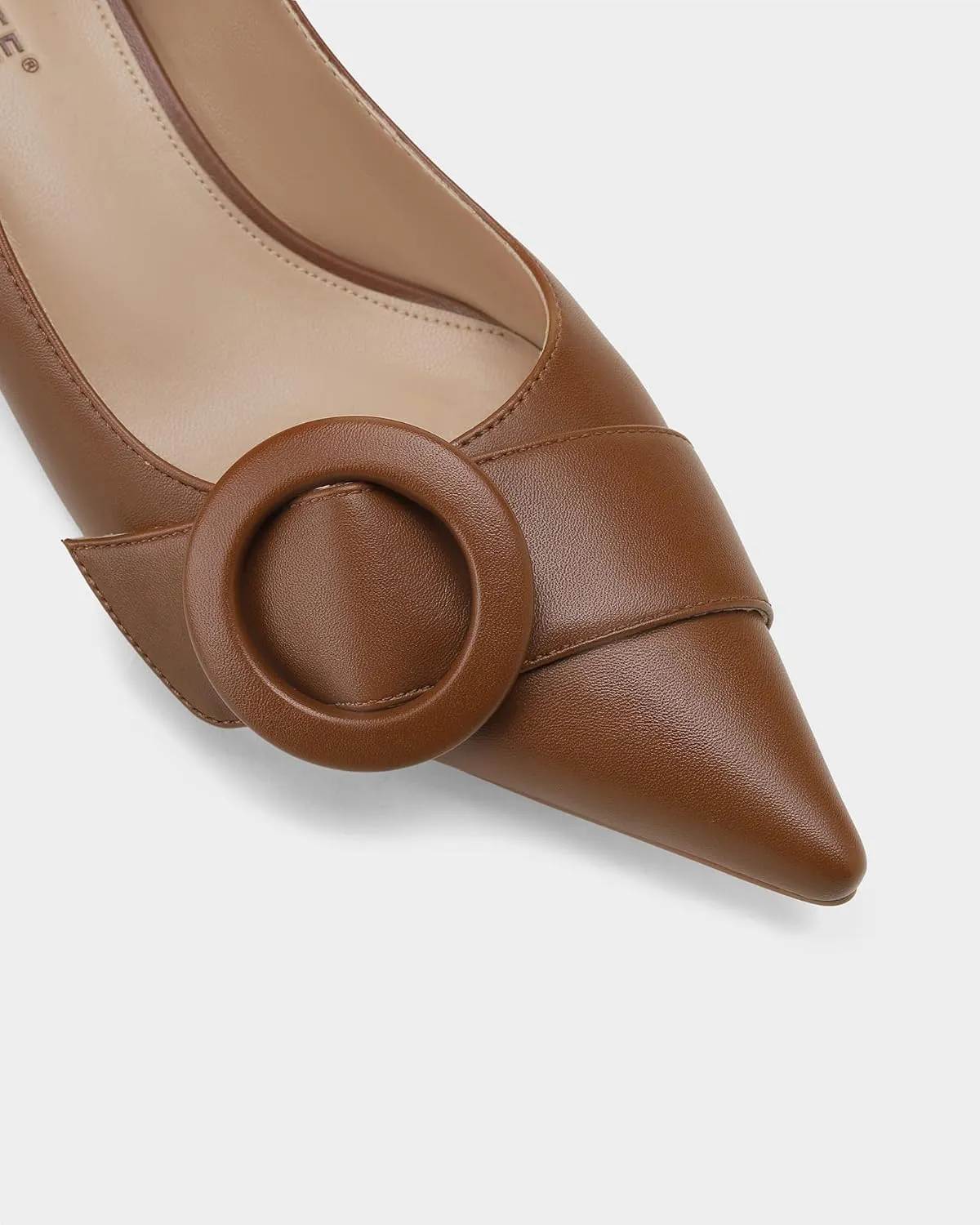 MUCCCUTE Chunky Heels for Women Closed Pointed Toe Heels 2'' Low Block Heels Fashion Round Buckle Dress Work Pumps