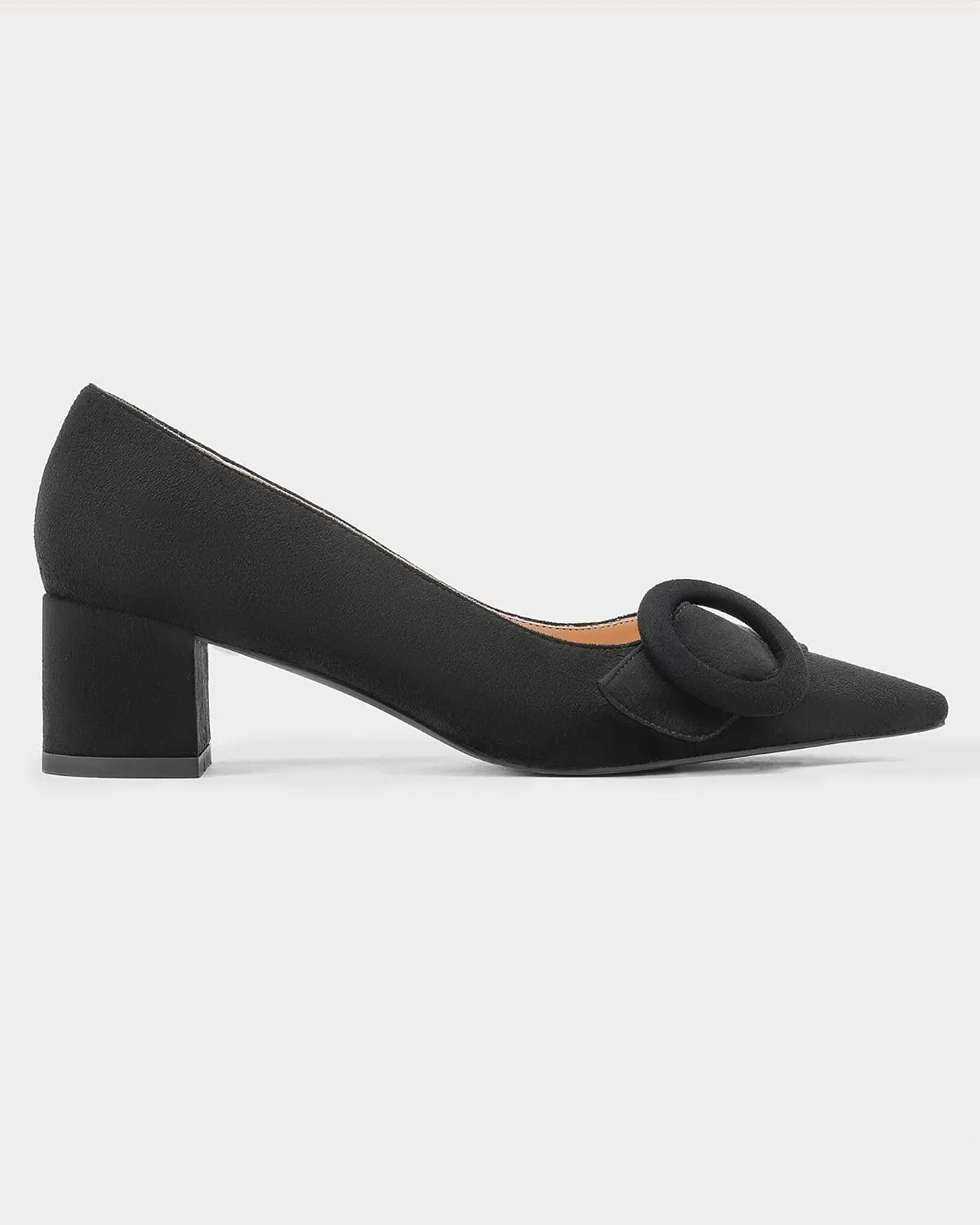 MUCCCUTE Chunky Heels for Women Closed Pointed Toe Heels 2'' Low Block Heels Fashion Round Buckle Dress Work Pumps