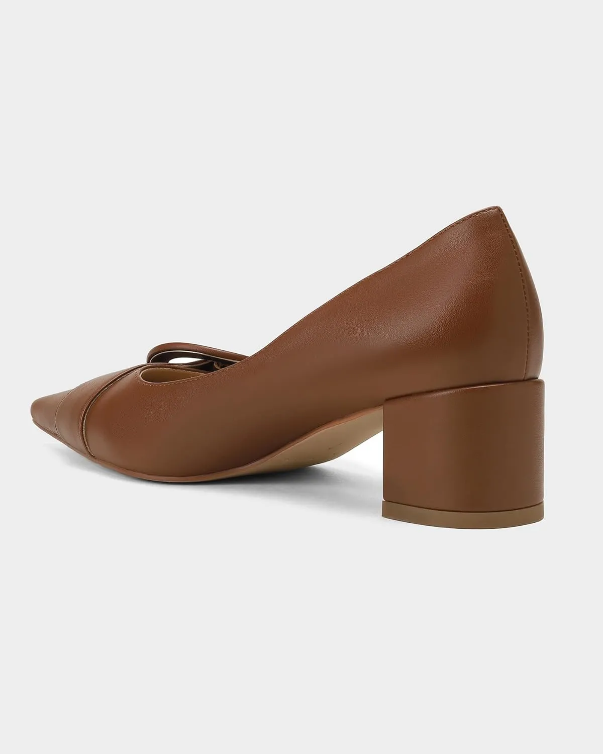 MUCCCUTE Chunky Heels for Women Closed Pointed Toe Heels 2'' Low Block Heels Fashion Round Buckle Dress Work Pumps