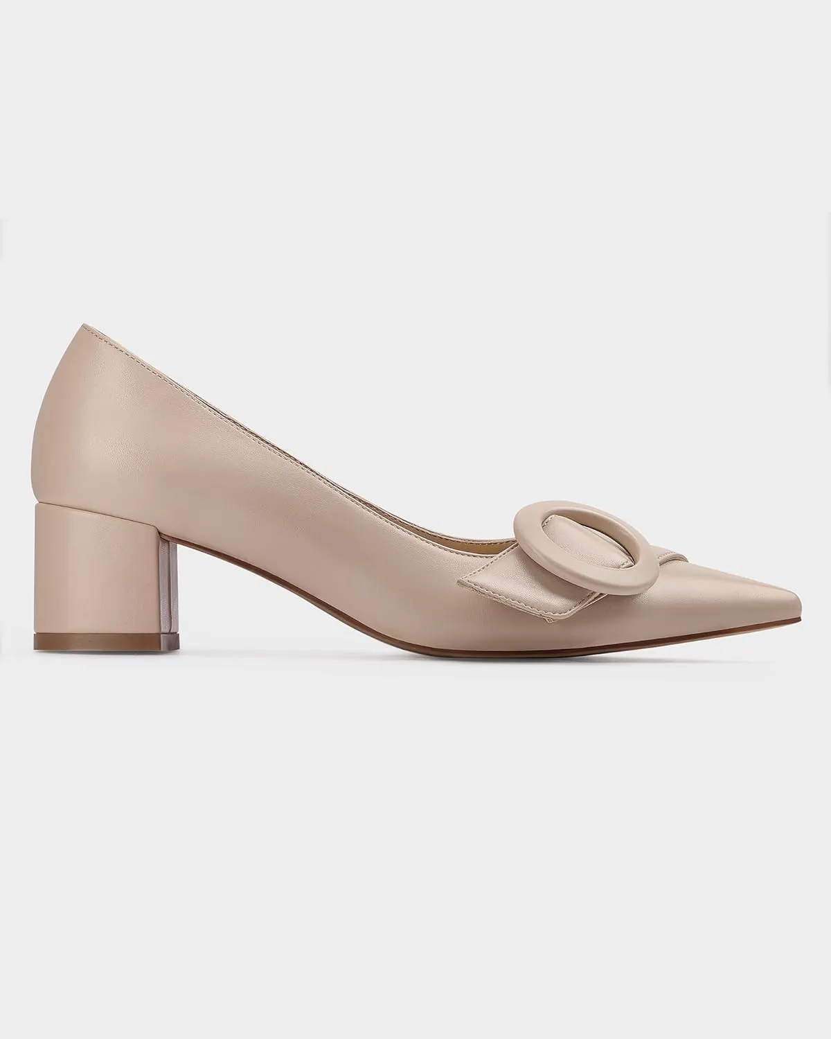 MUCCCUTE Chunky Heels for Women Closed Pointed Toe Heels 2'' Low Block Heels Fashion Round Buckle Dress Work Pumps