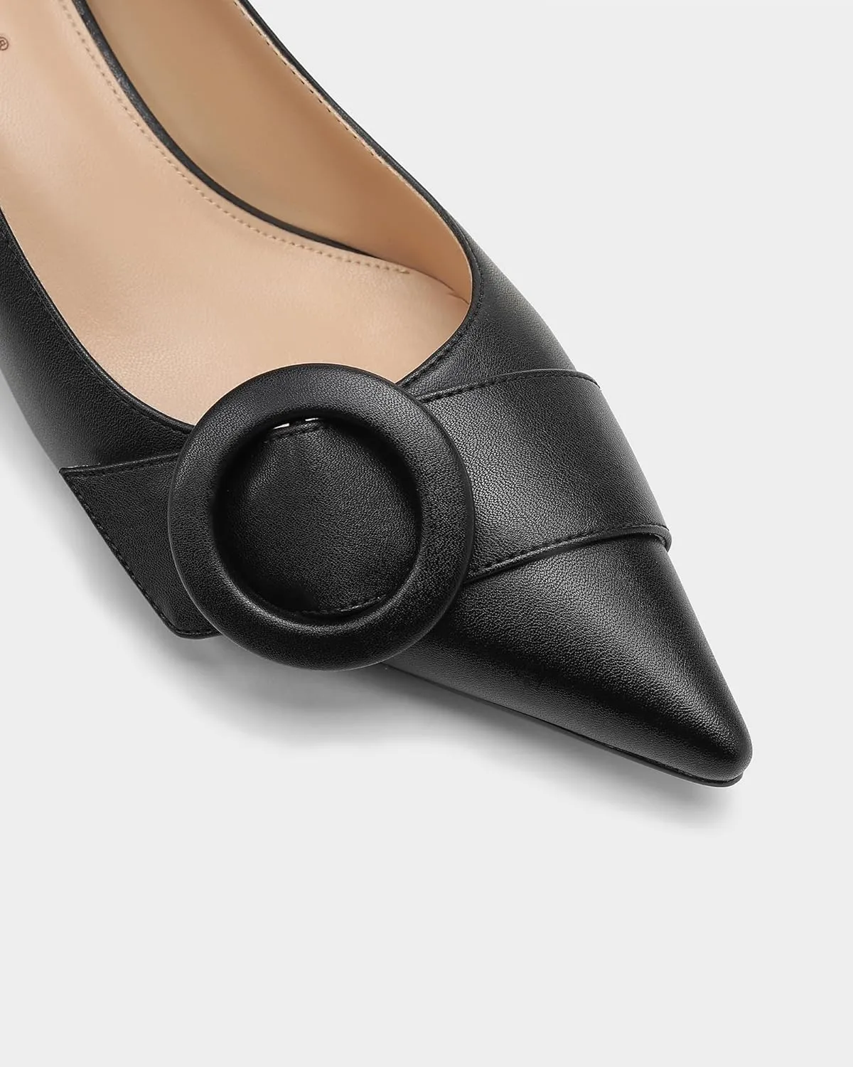 MUCCCUTE Chunky Heels for Women Closed Pointed Toe Heels 2'' Low Block Heels Fashion Round Buckle Dress Work Pumps