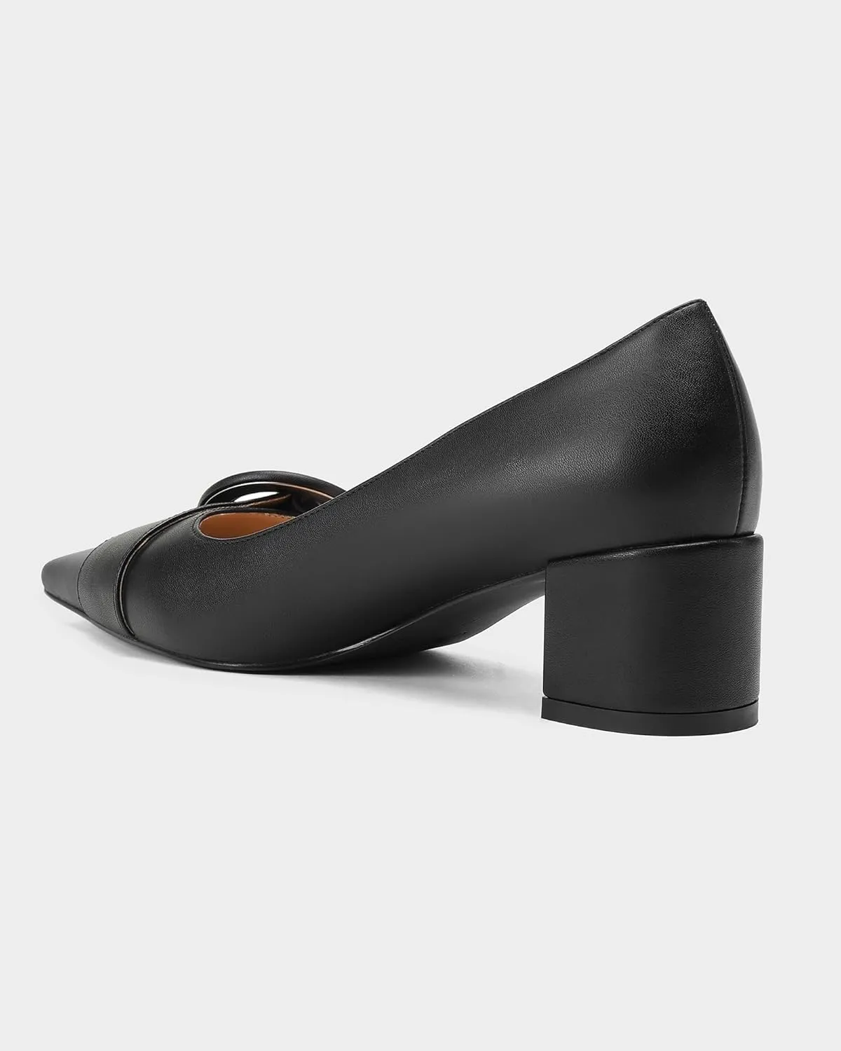 MUCCCUTE Chunky Heels for Women Closed Pointed Toe Heels 2'' Low Block Heels Fashion Round Buckle Dress Work Pumps