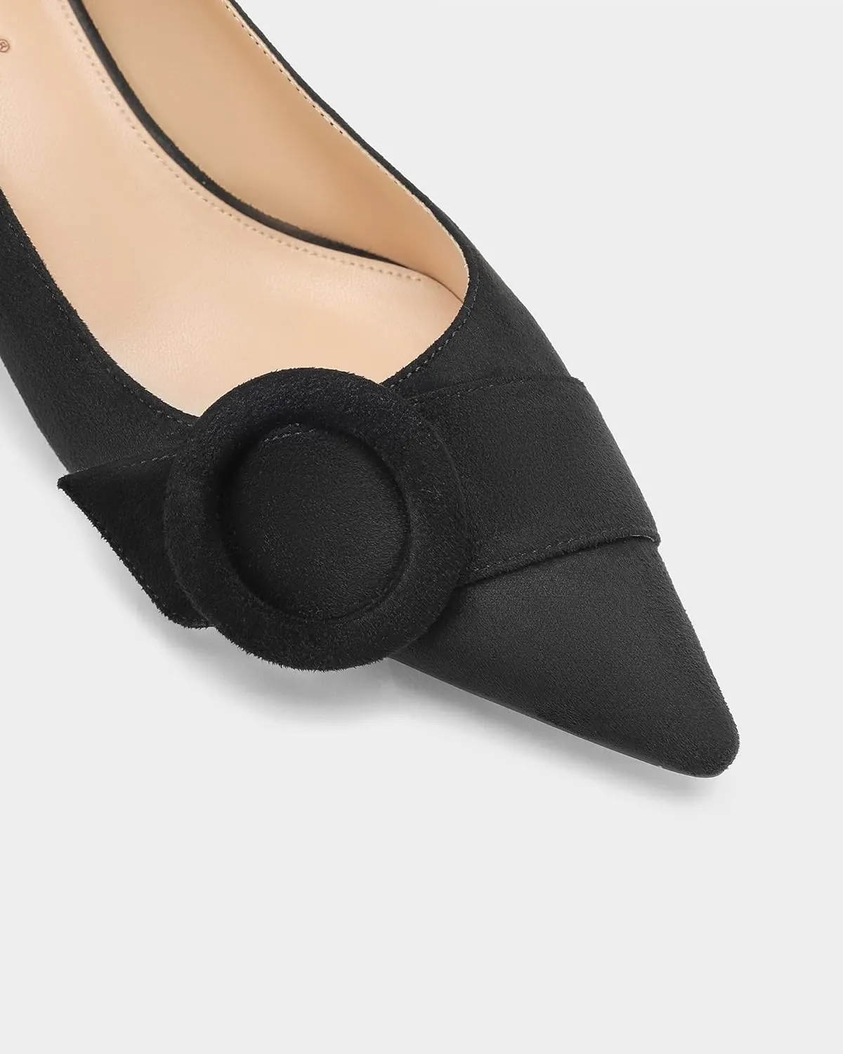 MUCCCUTE Chunky Heels for Women Closed Pointed Toe Heels 2'' Low Block Heels Fashion Round Buckle Dress Work Pumps