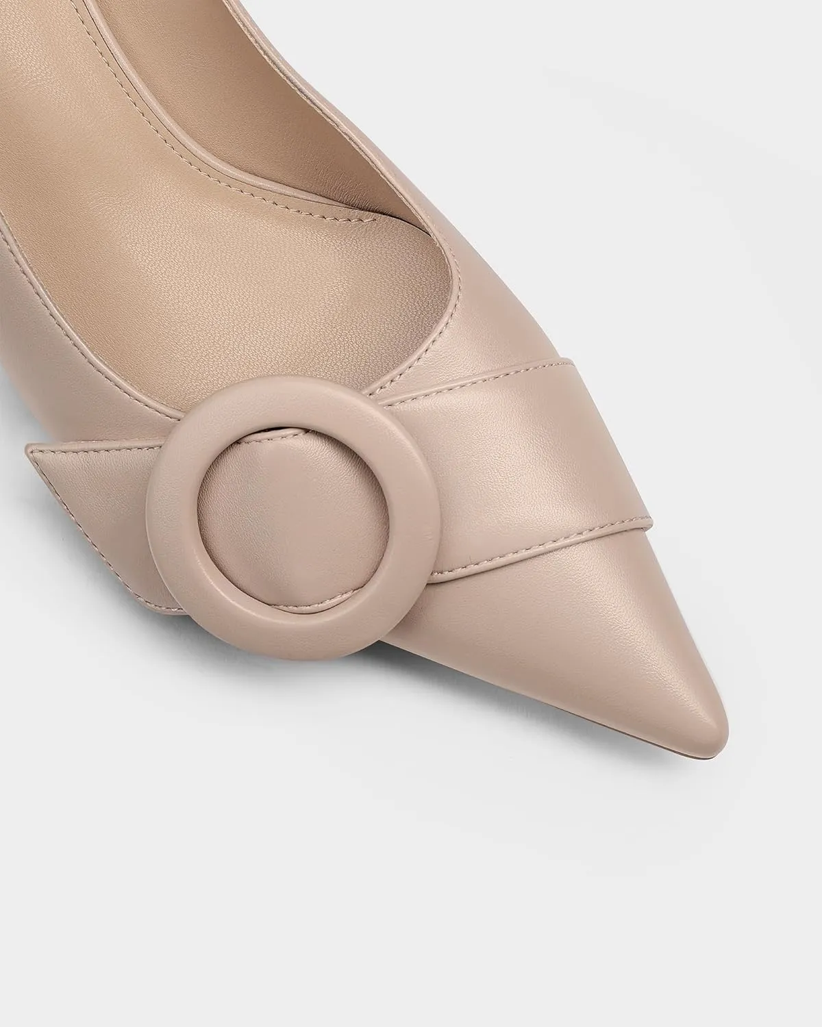 MUCCCUTE Chunky Heels for Women Closed Pointed Toe Heels 2'' Low Block Heels Fashion Round Buckle Dress Work Pumps