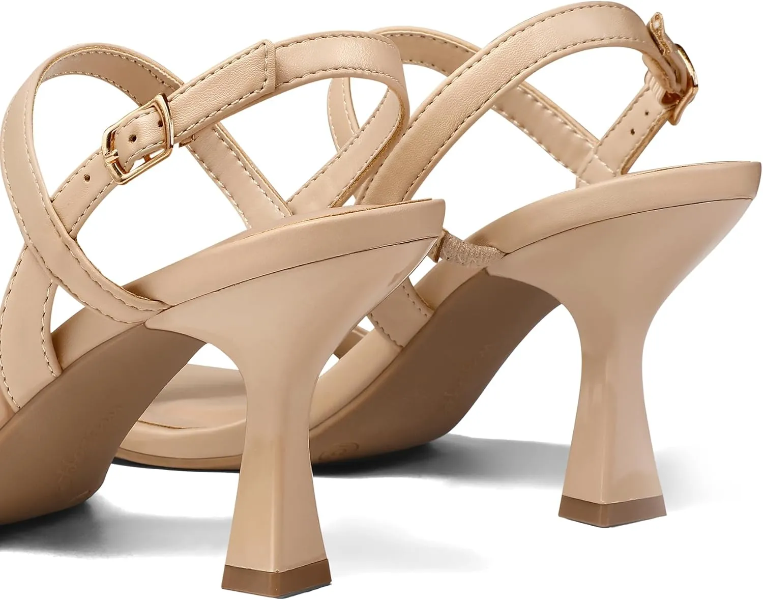 mysoft Women's Strappy Stiletto Heels Open Square Toe Ankle Strap Dress Shoes 3 Inch Kitten Heeled Sandals