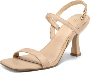 mysoft Women's Strappy Stiletto Heels Open Square Toe Ankle Strap Dress Shoes 3 Inch Kitten Heeled Sandals