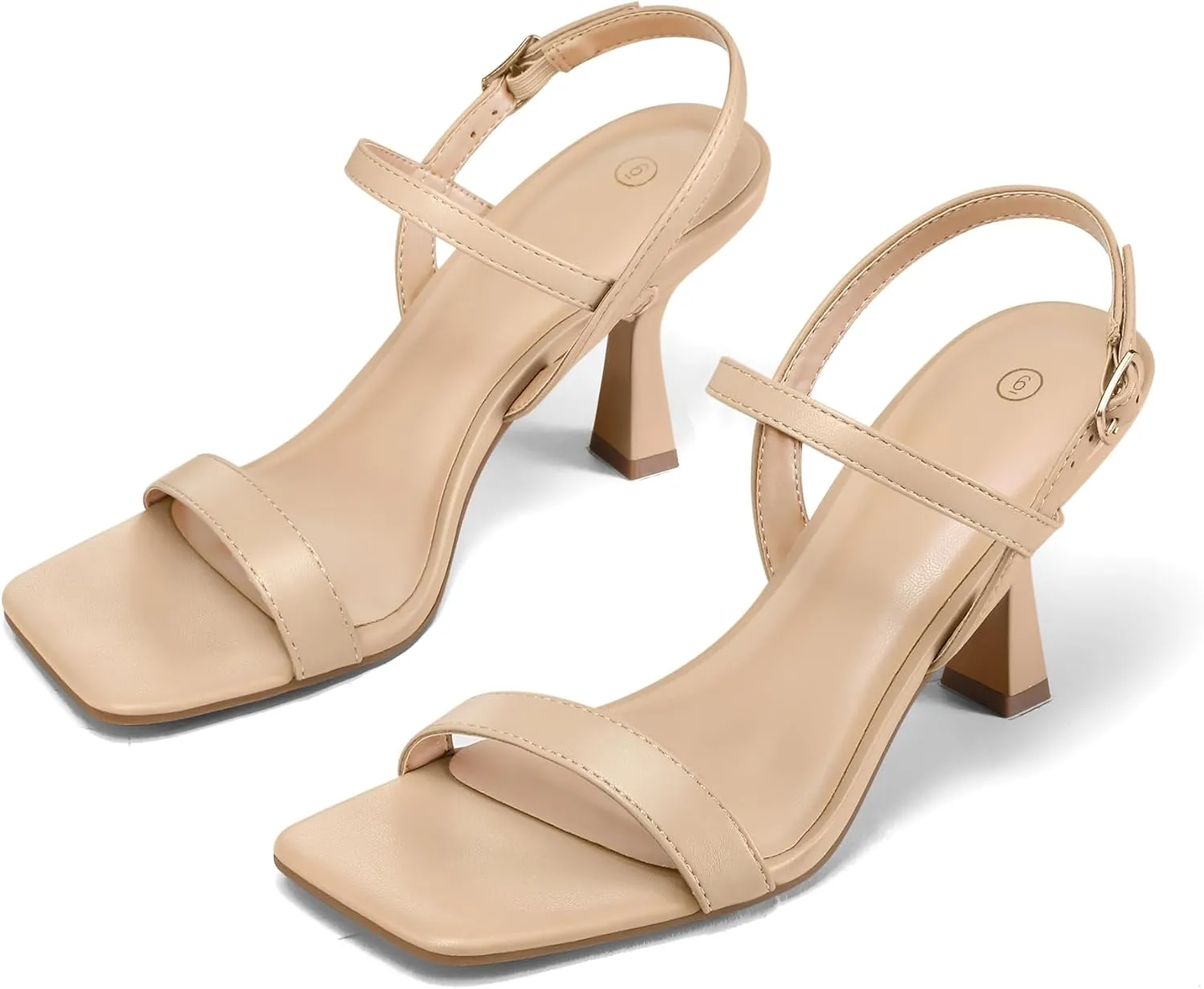 mysoft Women's Strappy Stiletto Heels Open Square Toe Ankle Strap Dress Shoes 3 Inch Kitten Heeled Sandals