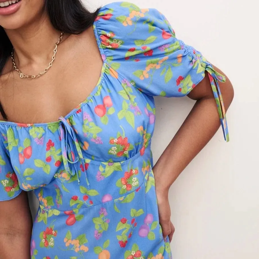 Nobody's Child Blue Fruit Print Pippa Midi Dress