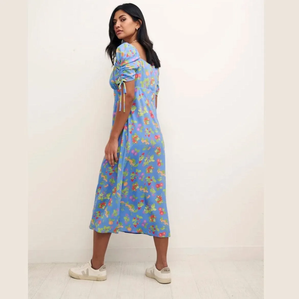 Nobody's Child Blue Fruit Print Pippa Midi Dress