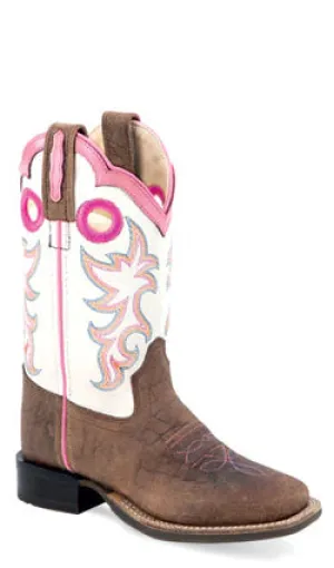 OLD WEST CHILDREN'S BROWN BULLHIDE & WHITE BOOT
