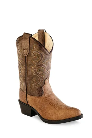 Old West Tan Kids Boys Faux Leather Western Cowboy Boots 9D