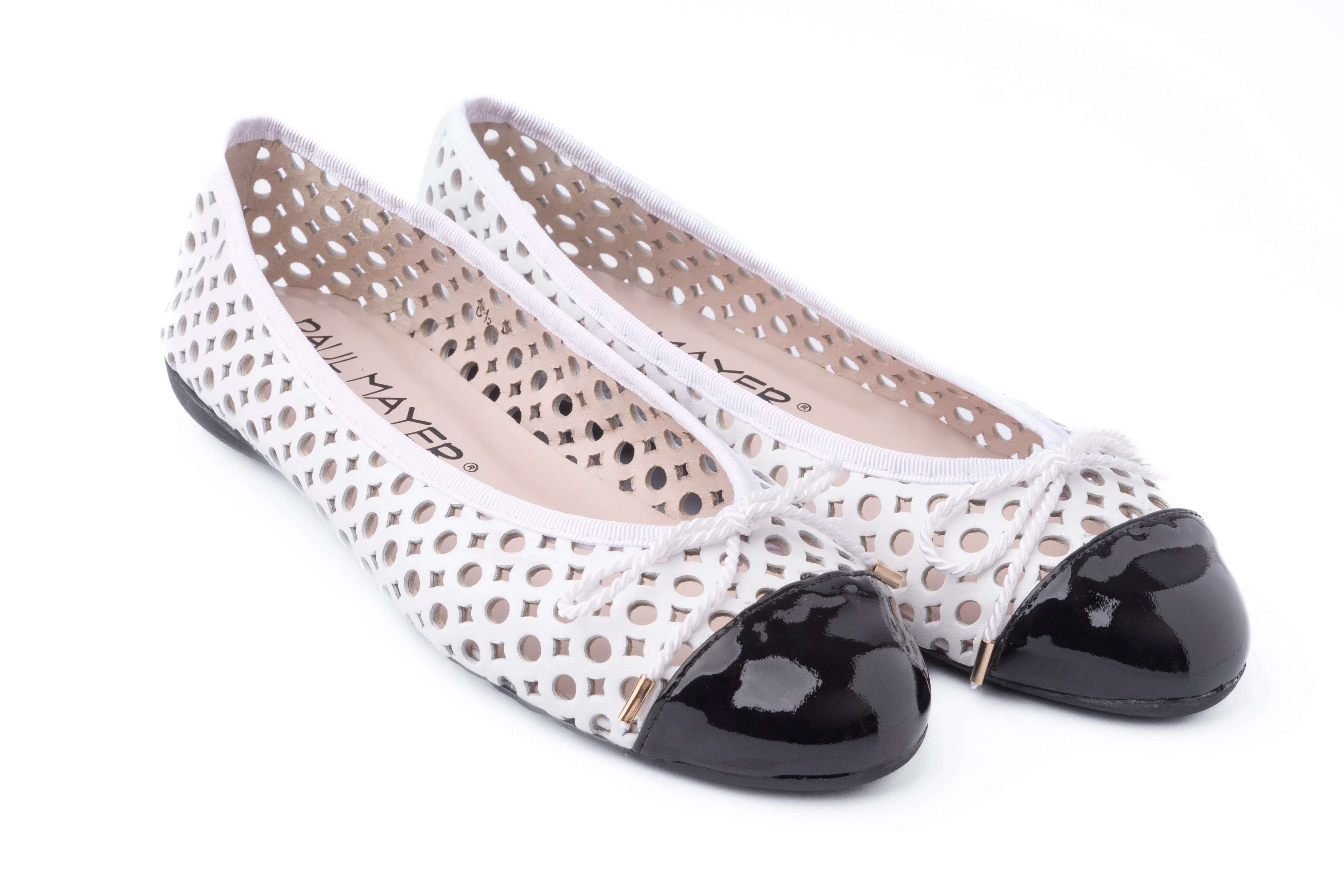 PAUL MAYER - BRANDY - SIZE 7 - PATENT BLACK NAPPA WHITE