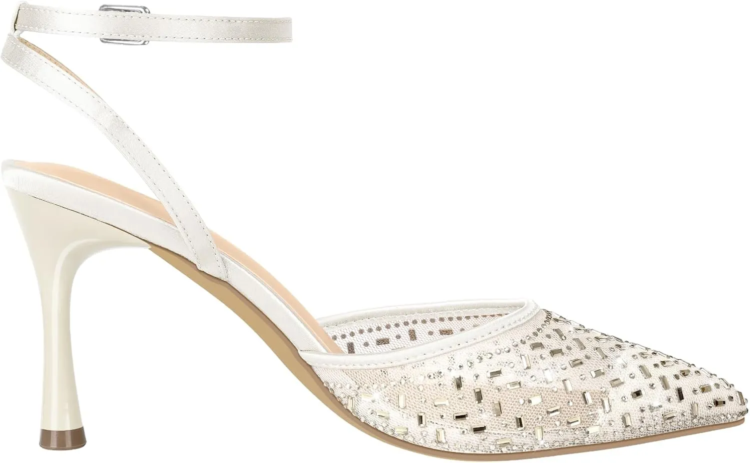PIZZ ANNU Women's Cienna High Heels Sexy Stiletto Pumps Closed Toe Mesh Sparkly Rhinestones Ankle Strap Dress Wedding Party Pumps Shoes