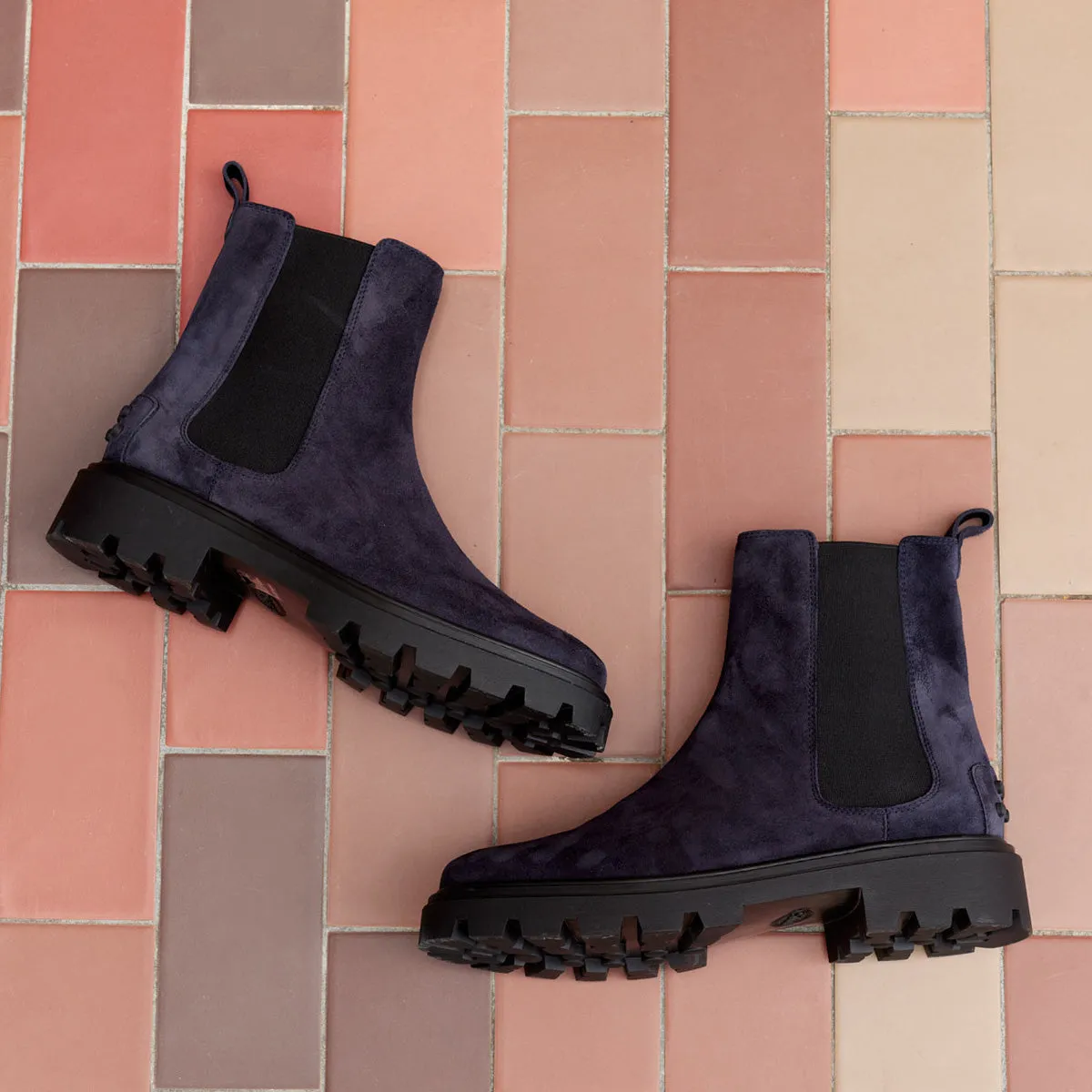 Pull On Lug Sole Suede Boots