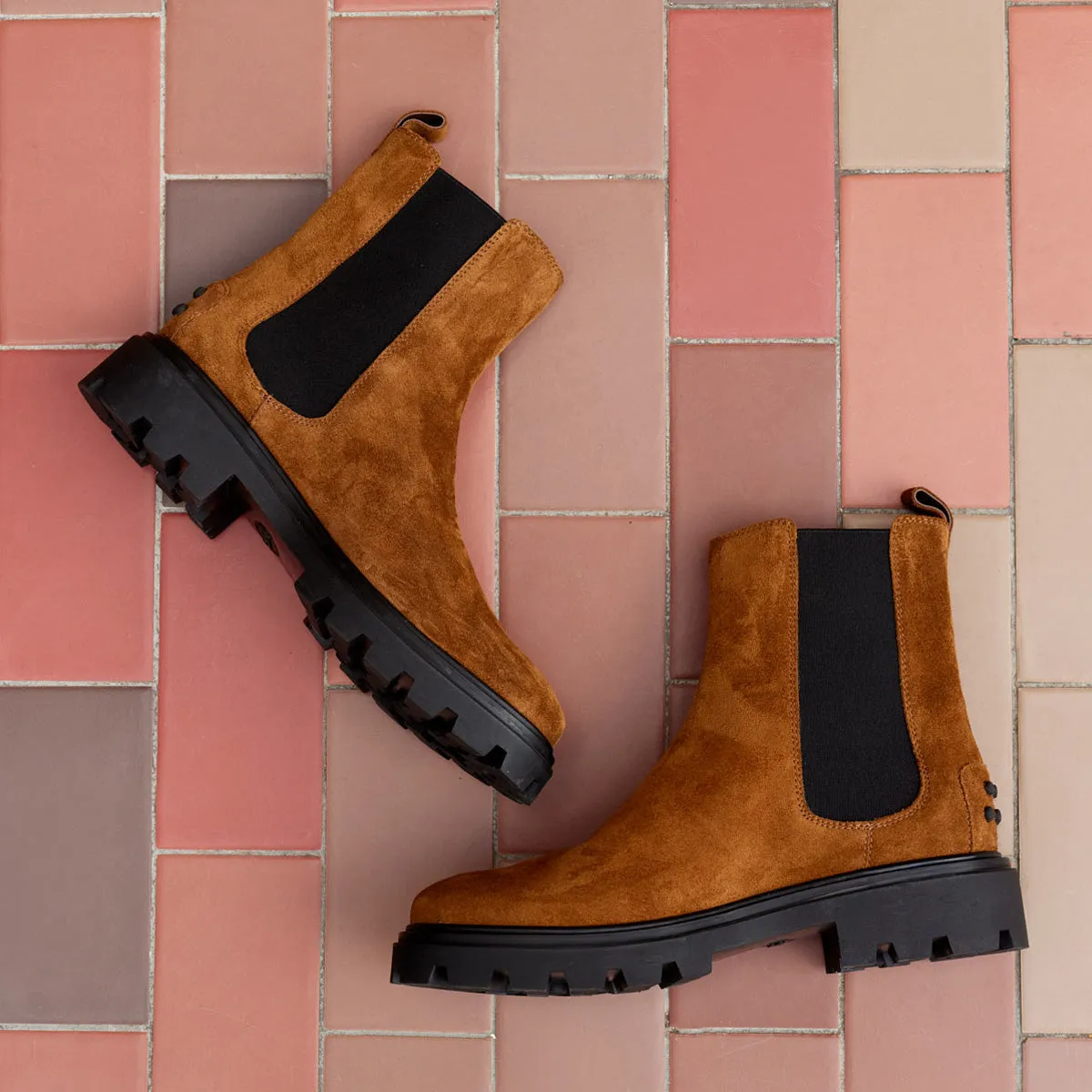 Pull On Lug Sole Suede Boots