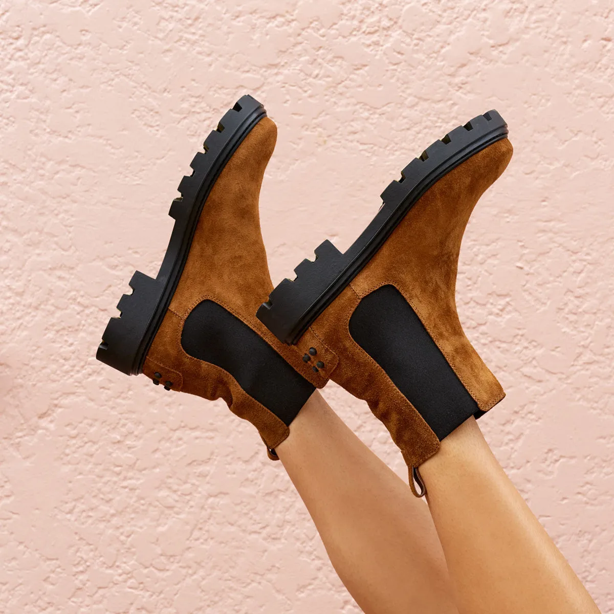 Pull On Lug Sole Suede Boots