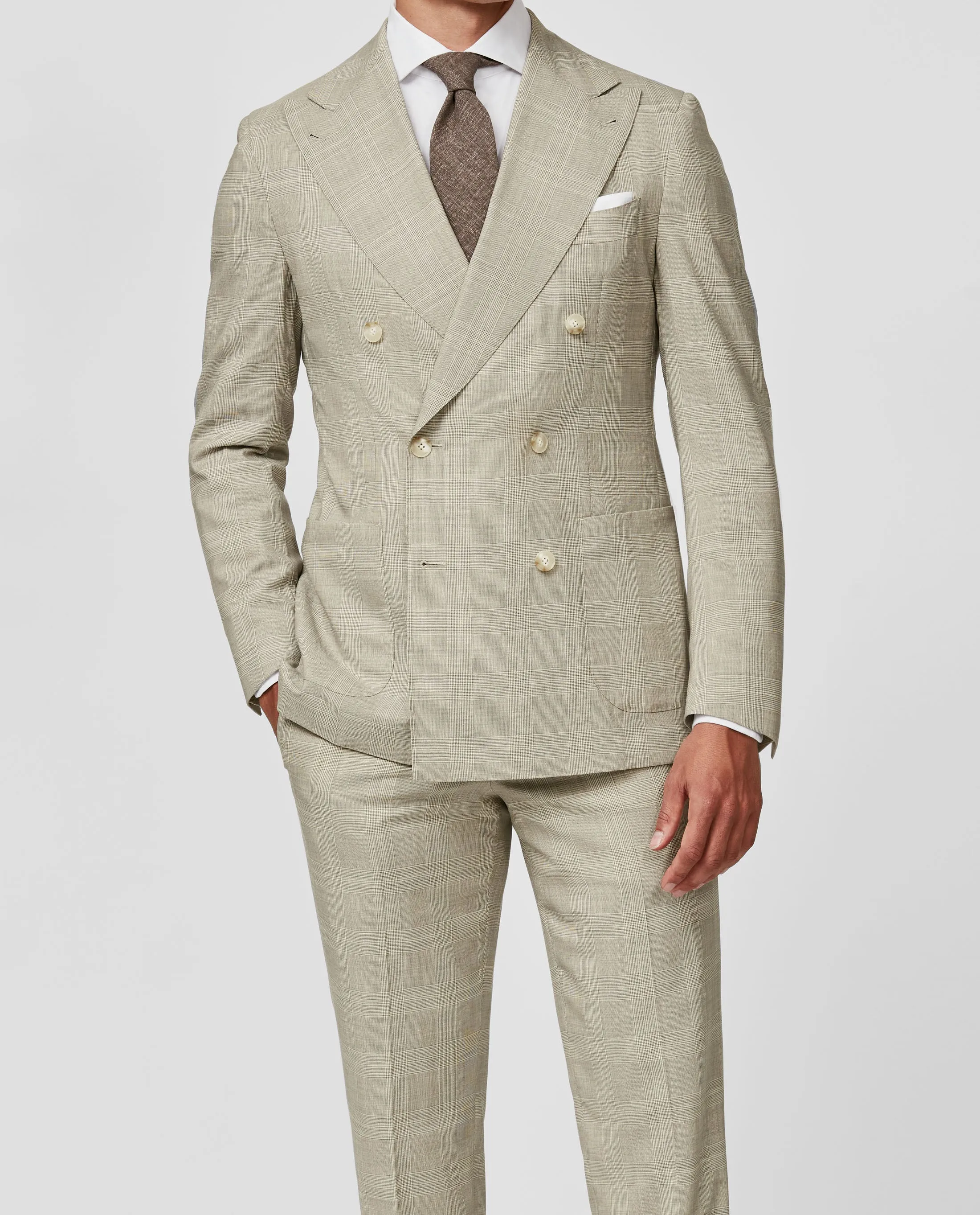 Reda Bone Bone Stretch Jaspé Wool & Linen with Glencheck