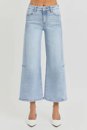 Risen High Rise Seam Detail Wide Leg Crop Jeans