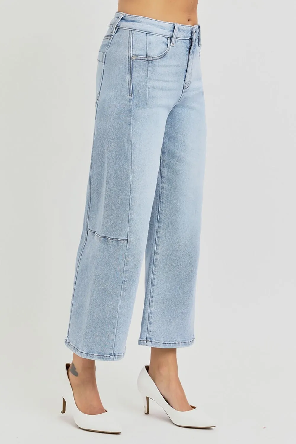 Risen High Rise Seam Detail Wide Leg Crop Jeans