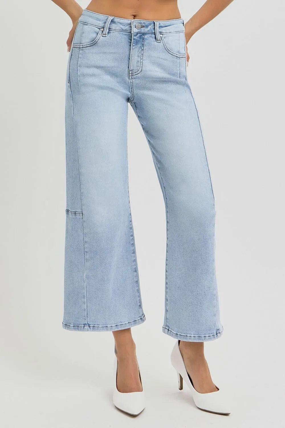 Risen High Rise Seam Detail Wide Leg Crop Jeans