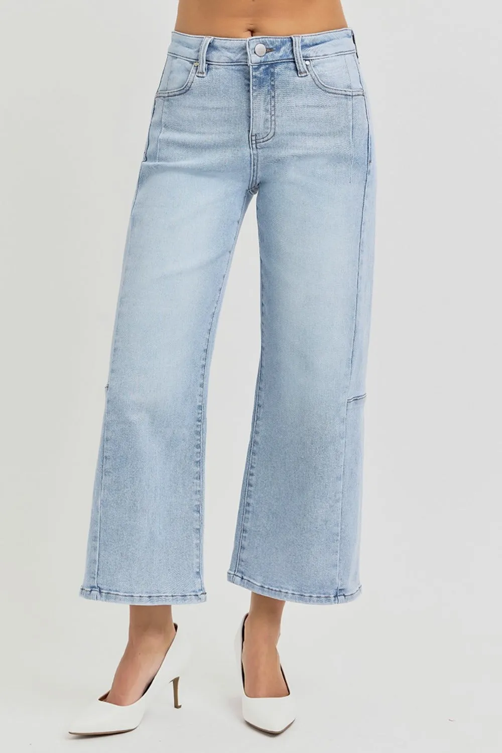 Risen High Rise Seam Detail Wide Leg Crop Jeans