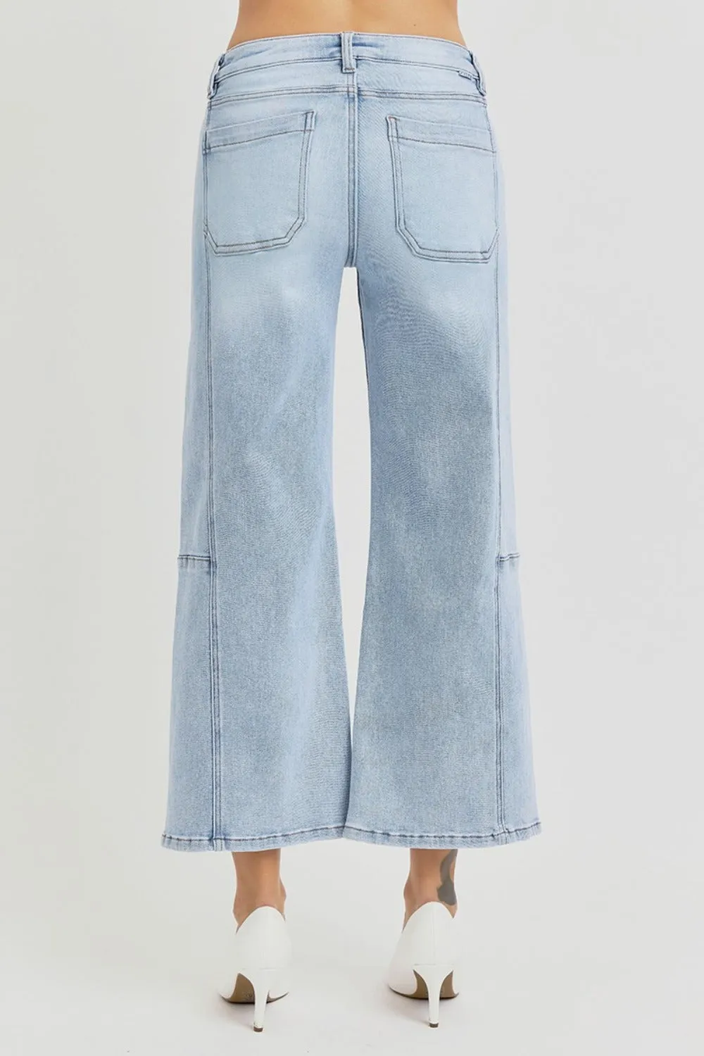 Risen High Rise Seam Detail Wide Leg Crop Jeans