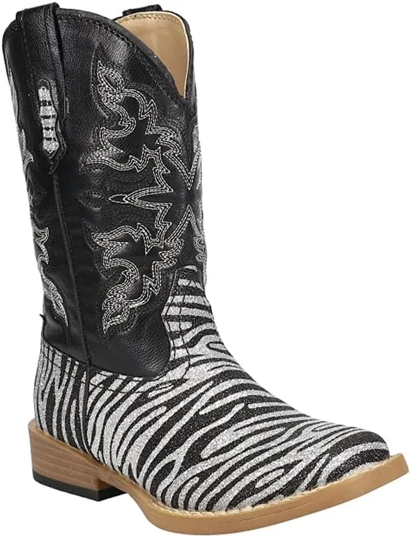 Roper Square Toe Glitter Zebra Western Boot (Toddler/Little Kid)