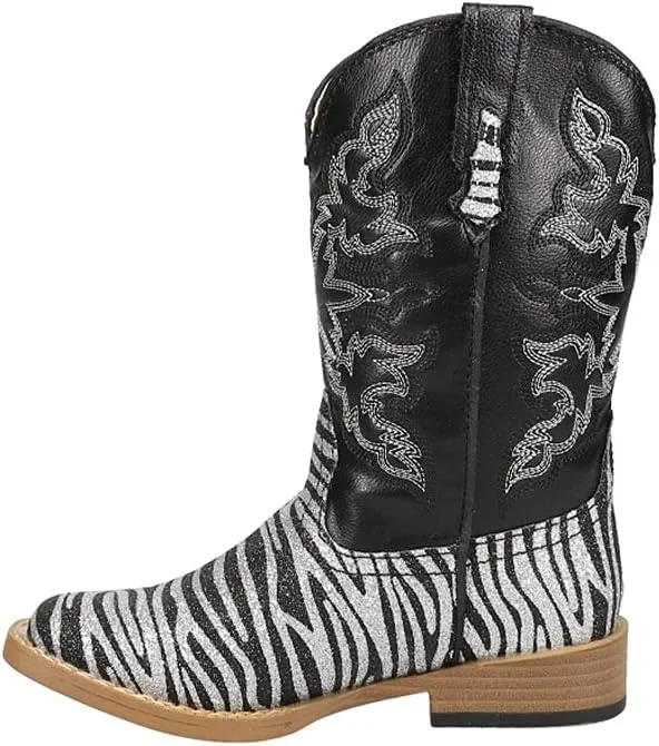 Roper Square Toe Glitter Zebra Western Boot (Toddler/Little Kid)