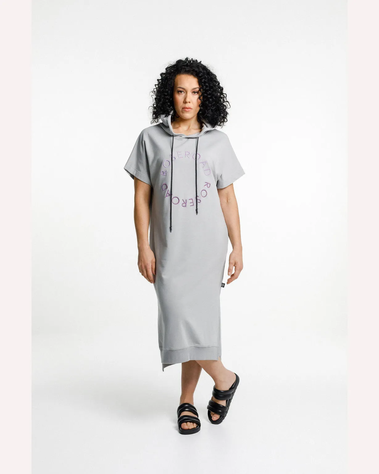 Rose Road Cruz Dress - Pewter with Cyber Purple/Violet Circular Embroidery