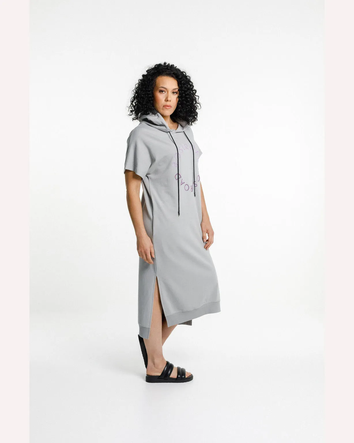 Rose Road Cruz Dress - Pewter with Cyber Purple/Violet Circular Embroidery